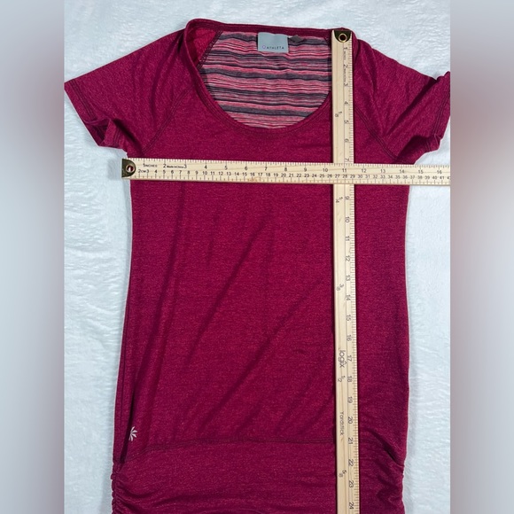 Athleta Saturnalia Short Sleeve Athletic T Shirt Fitted Stretch burgundy XXS - Picture 5 of 6